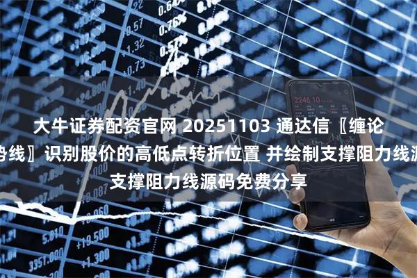 大牛证券配资官网 20251103 通达信〖缠论波浪黄金趋势线〗识别股价的高低点转折位置 并绘制支撑阻力线源码免费分享